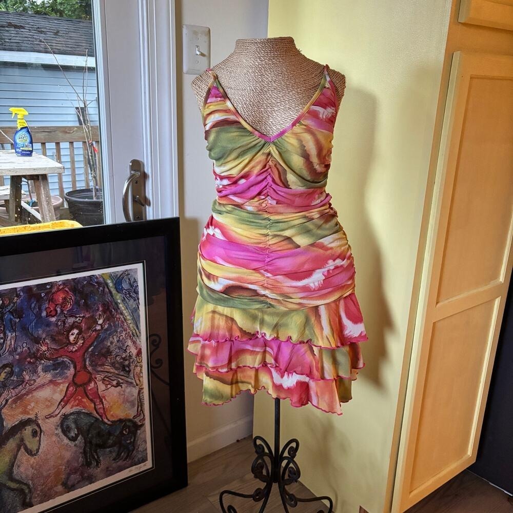VTG Moda international Y2K fairy rare coquette ruched ruffle dress‎